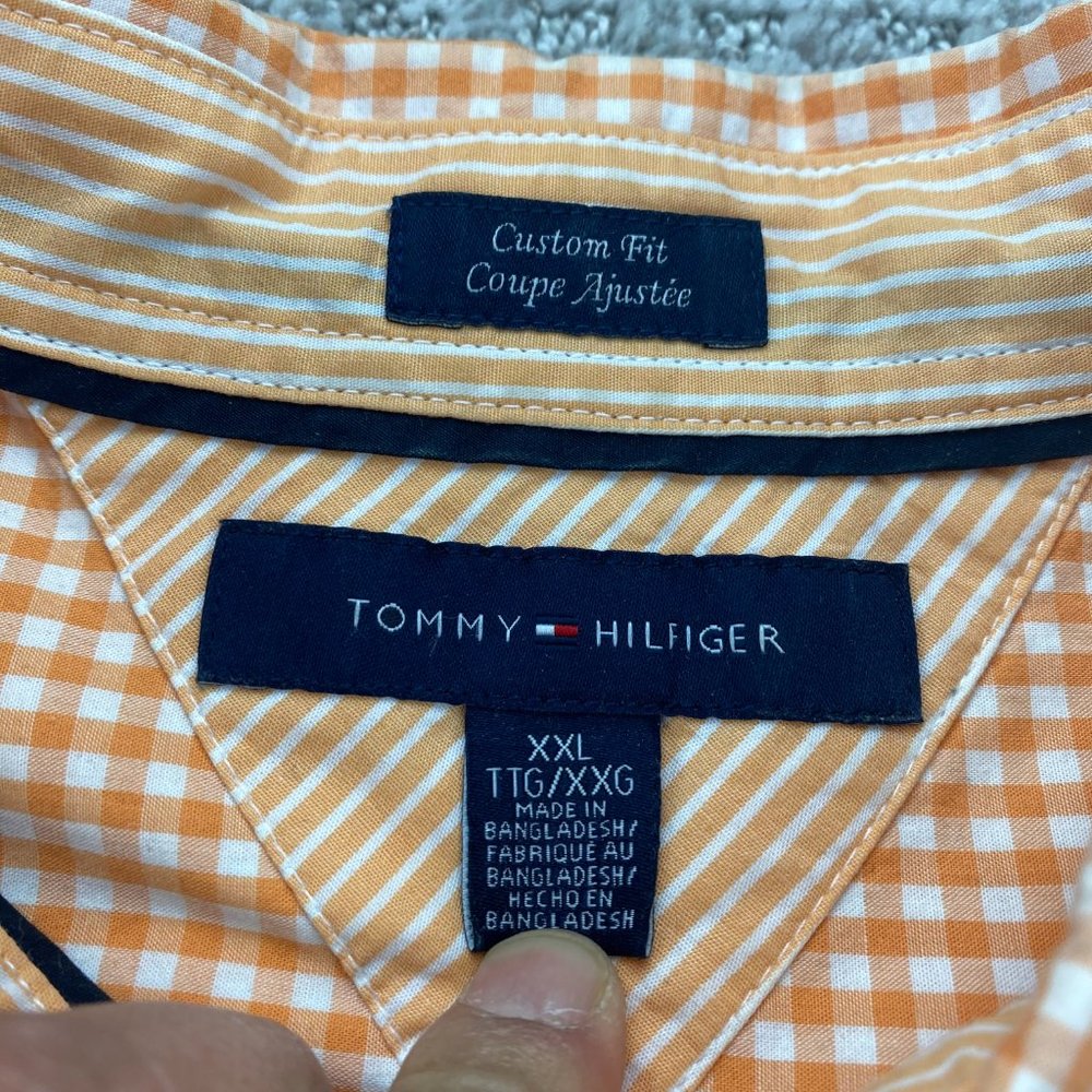 Tommy Hilfiger Shirt Men XXL Orange White Checkered Custom Fit Button Down Polo - Picture 5 of 9